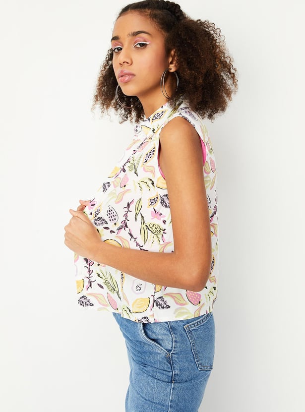 Women Printed Sleeveless Casual Shirt