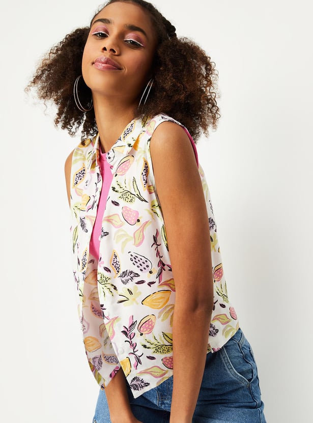 Women Printed Sleeveless Casual Shirt