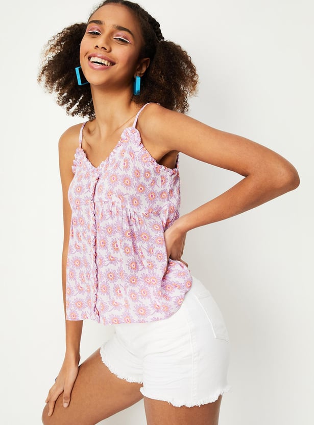 Women Frilly Button-Down Casual Top