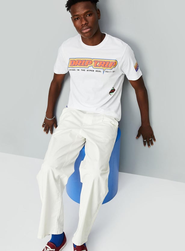 Men Typographic Printed Slim Fit T-shirt