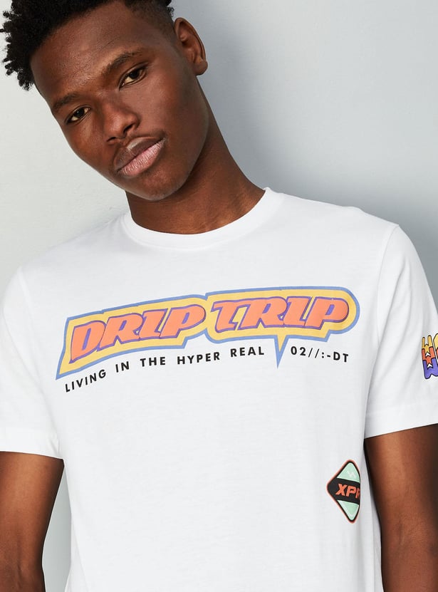 Men Typographic Printed Slim Fit T-shirt