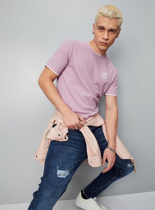 Men Textured Slim Fit Layered T-shirt