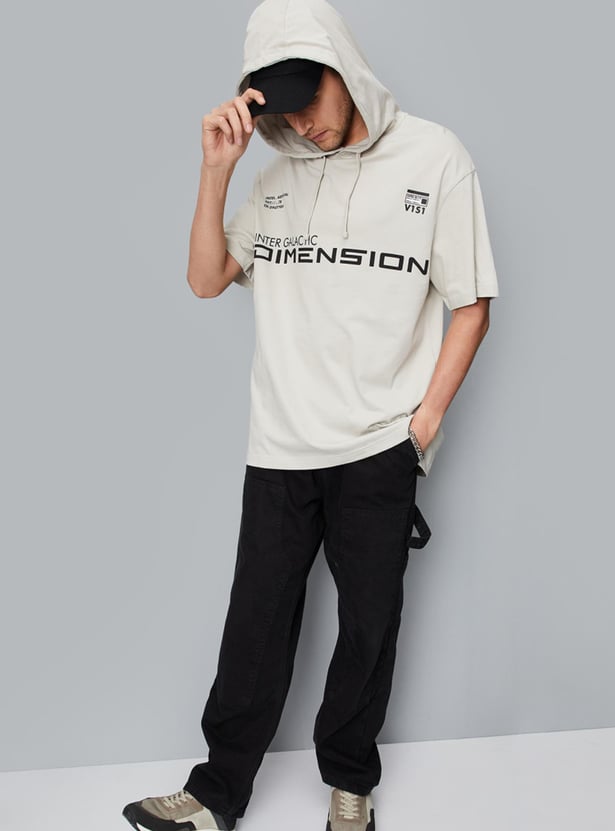 Men Oversized Hooded Graphic T-shirt