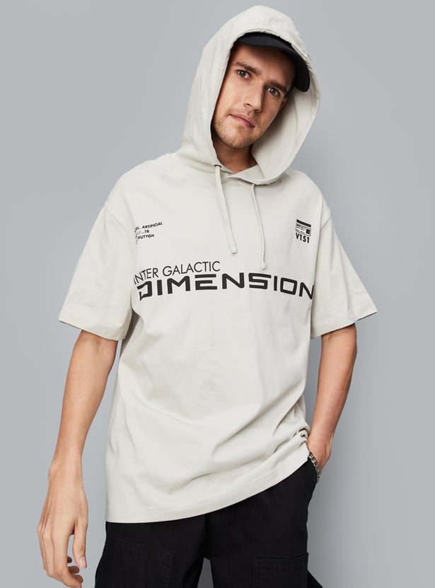 Men Oversized Hooded Graphic T-shirt