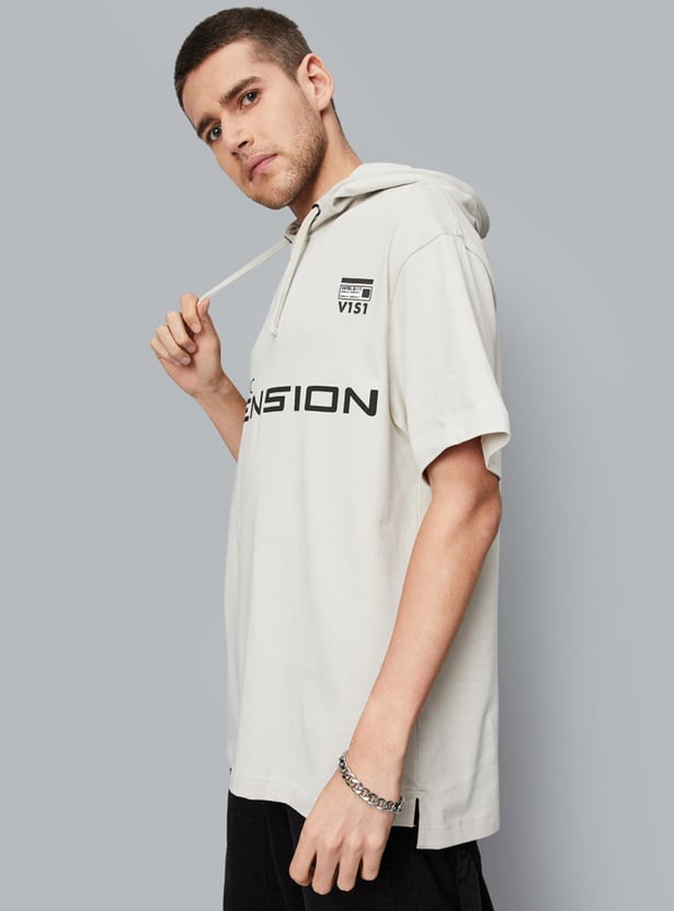 Men Oversized Hooded Graphic T-shirt