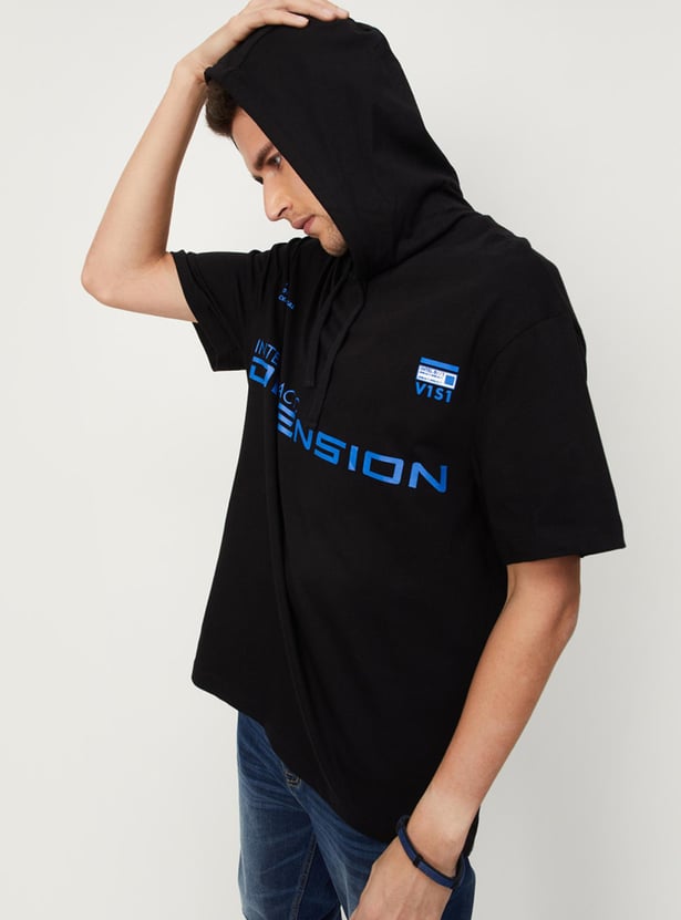 Men Oversized Hooded Graphic T-shirt