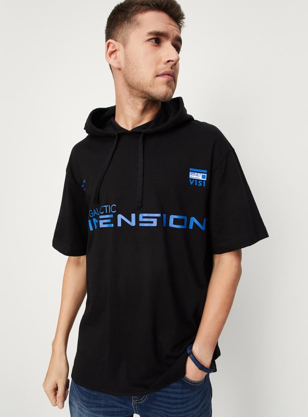 Men Oversized Hooded Graphic T-shirt