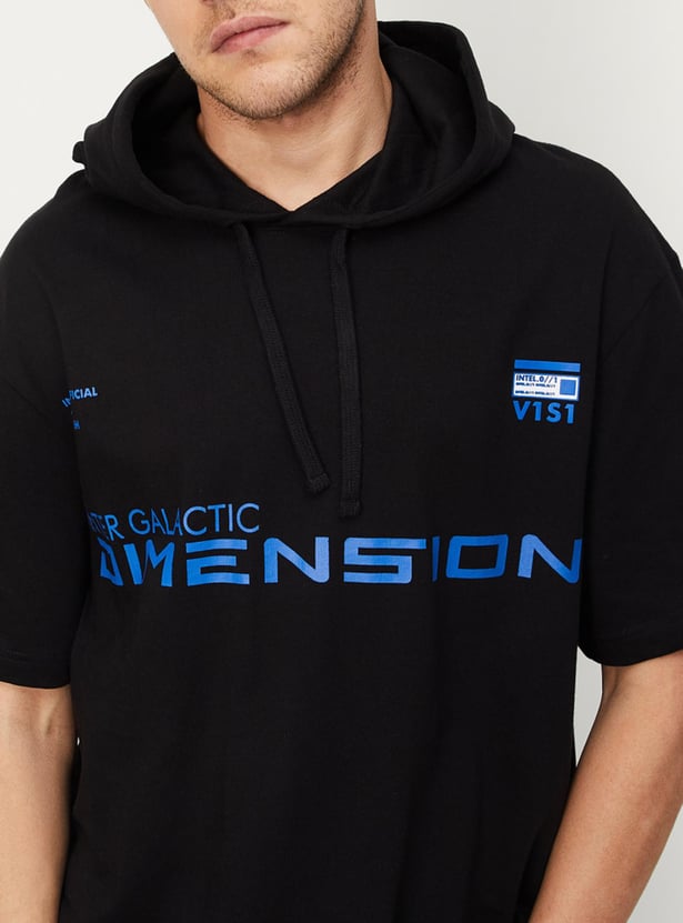 Men Oversized Hooded Graphic T-shirt