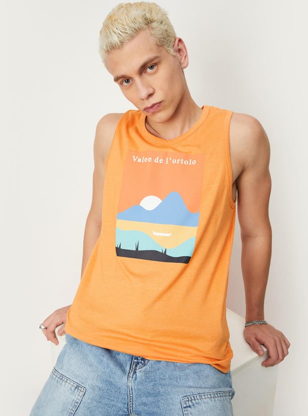 Men Slim Fit Sleeveless Graphic T-shirt