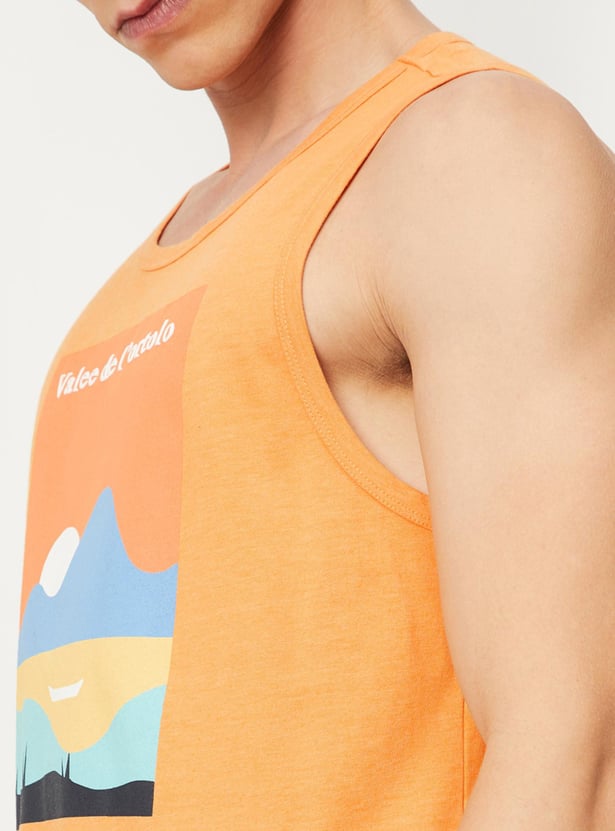 Men Slim Fit Sleeveless Graphic T-shirt