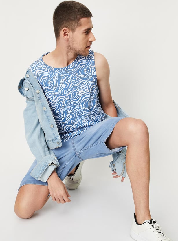 Men Marble Printed Sleeveless T-shirt