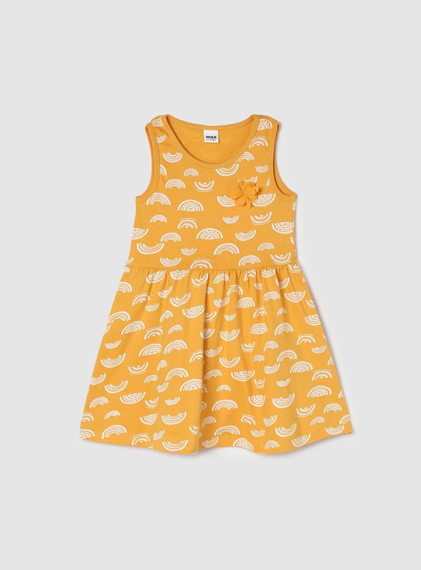 Girls All-Over Printed Round Neck Knit Dress