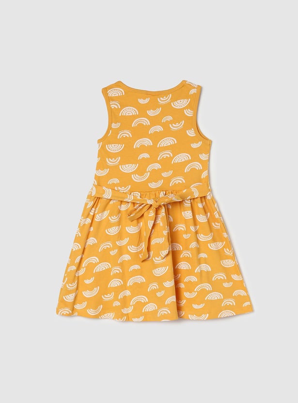 Girls All-Over Printed Round Neck Knit Dress