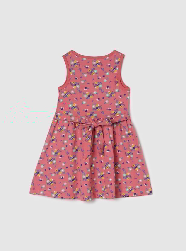 Girls All-Over Printed Sleeveless Knit A-Line Dress
