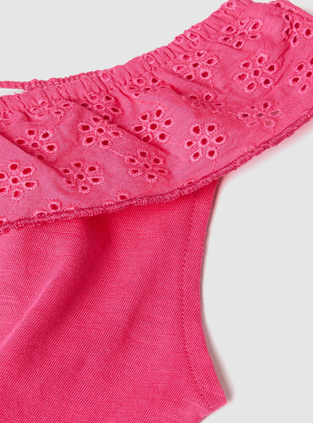 Girls Pink Sequined Schiffli Dress