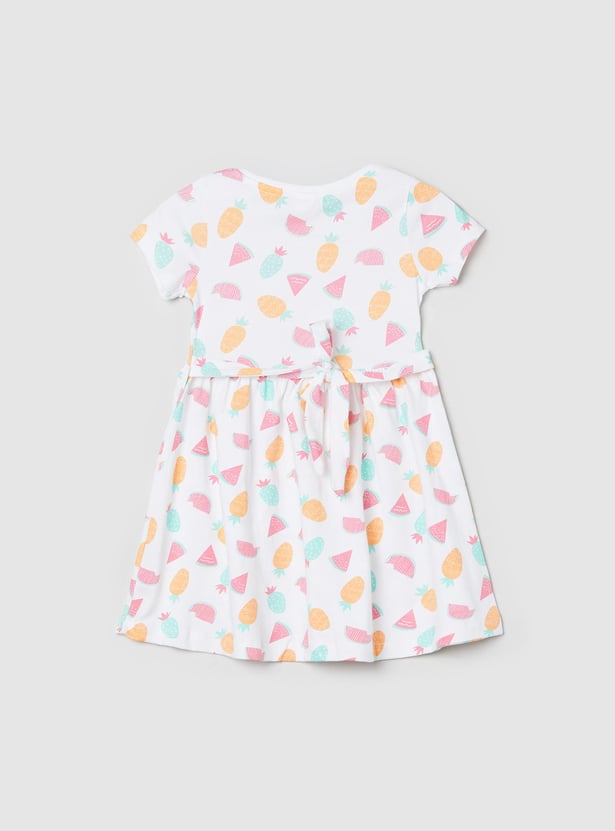 Girls Printed Round Neck Fit and Flare Dress