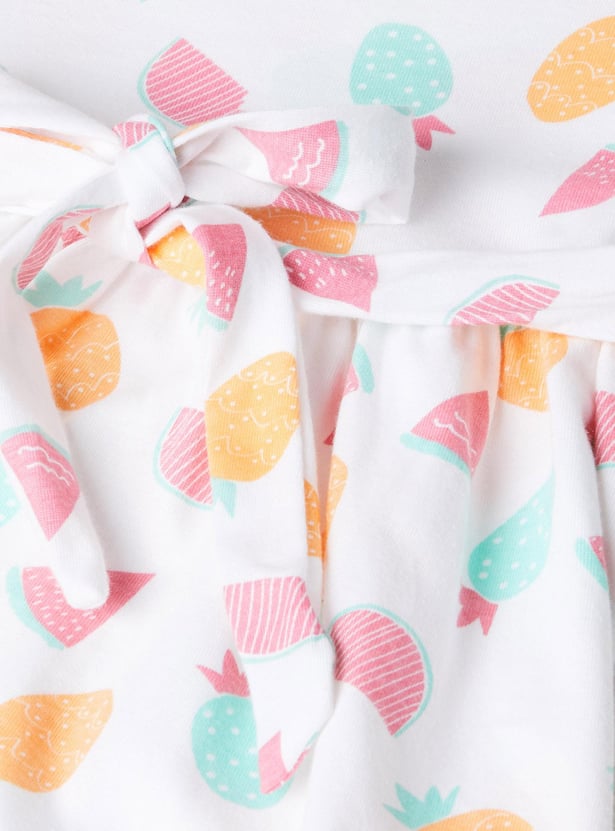 Girls Printed Round Neck Fit and Flare Dress