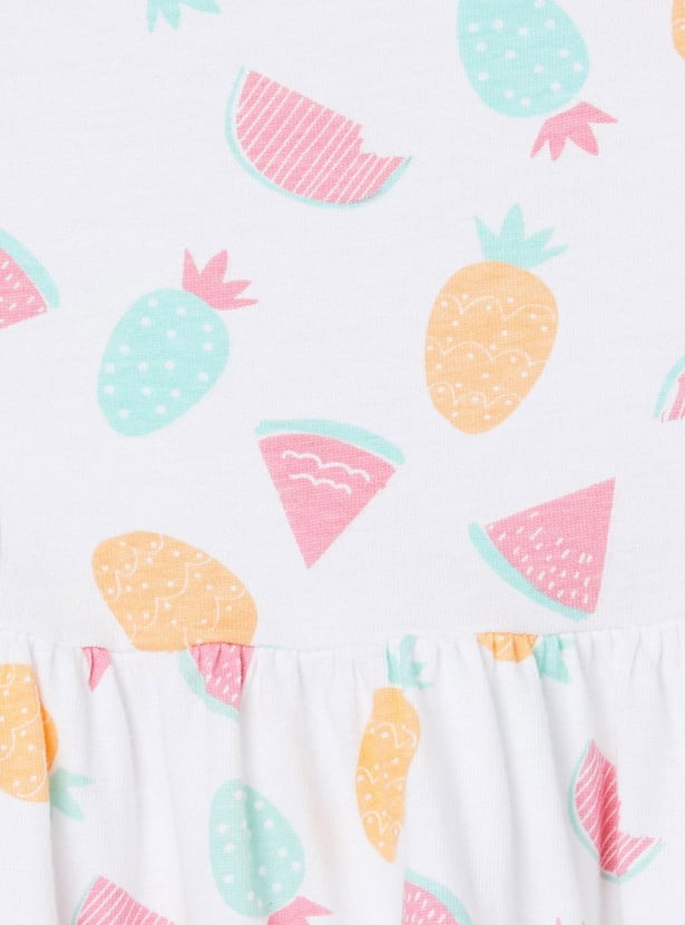 Girls Printed Round Neck Fit and Flare Dress