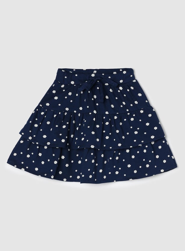 Girls Floral Printed Knit Layered Skirt