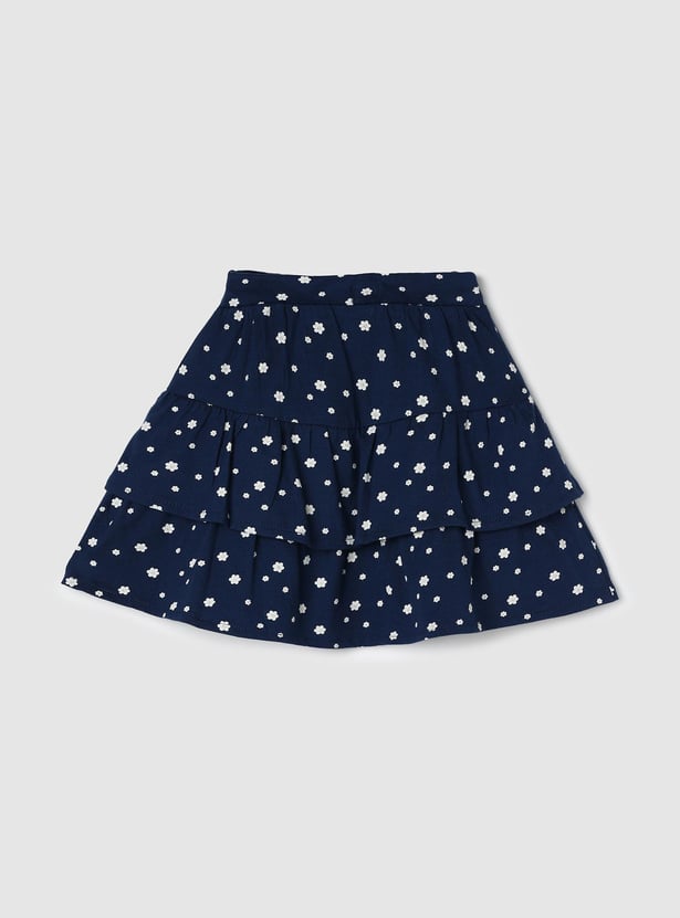Girls Floral Printed Knit Layered Skirt