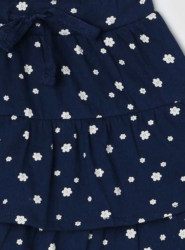 Girls Floral Printed Knit Layered Skirt