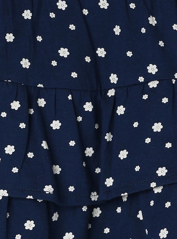 Girls Floral Printed Knit Layered Skirt