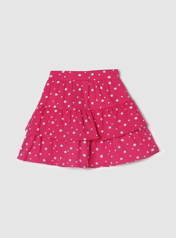 Girls Floral Printed Knit Layered Skirt