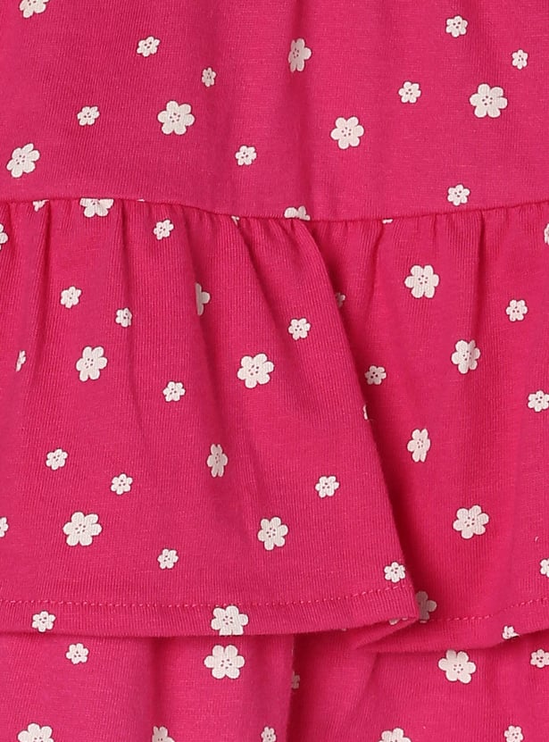 Girls Floral Printed Knit Layered Skirt