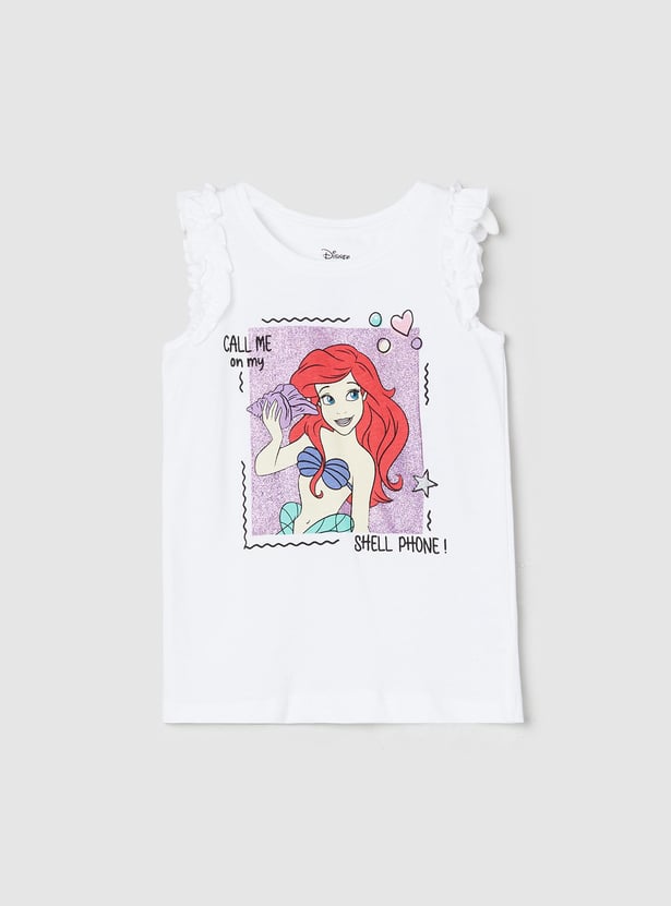 Girls Mermaid Printed Ruffled T-shirt