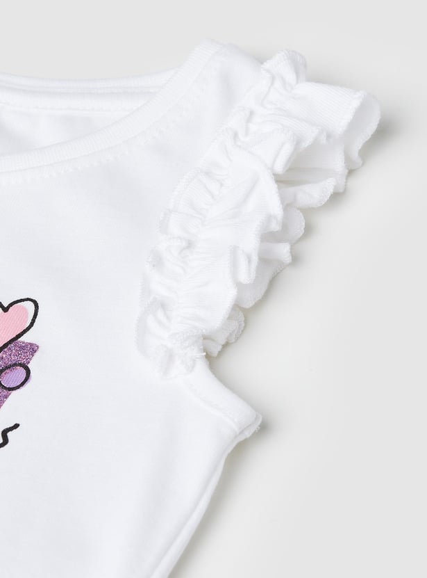 Girls Mermaid Printed Ruffled T-shirt