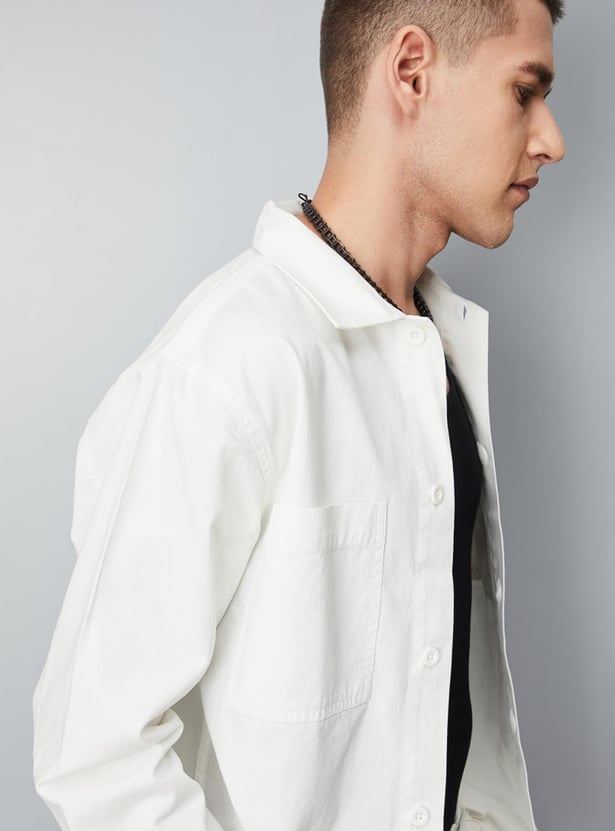 Men Solid Boxy Fit Casual Shirt