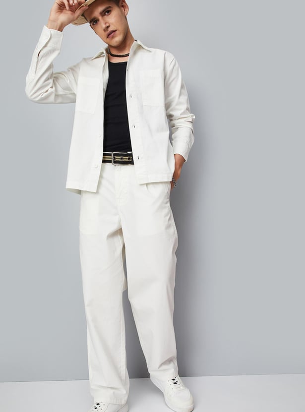 Men Solid Boxy Fit Casual Shirt