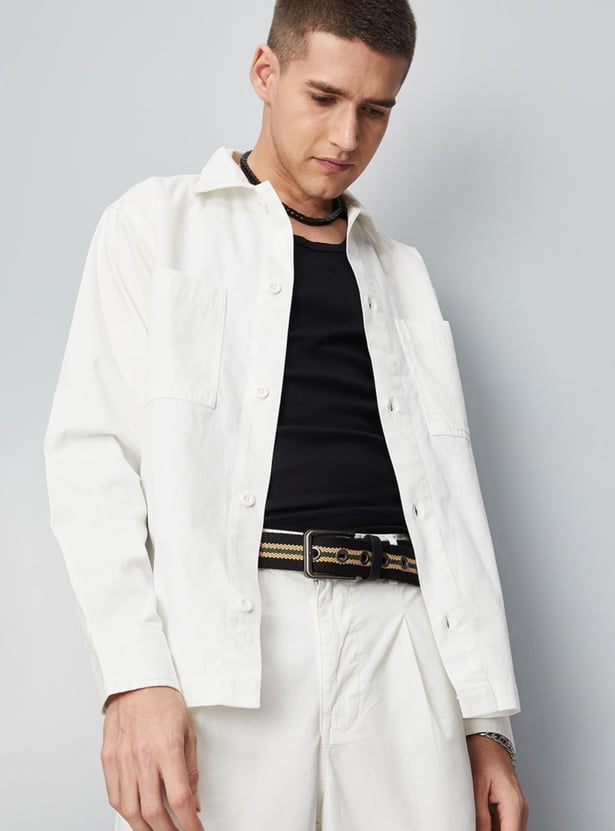 【Peter Do】Trench Blouse White 38 Buy Men White Slim Fit Textured Full Sleeves Casual Shirt Online