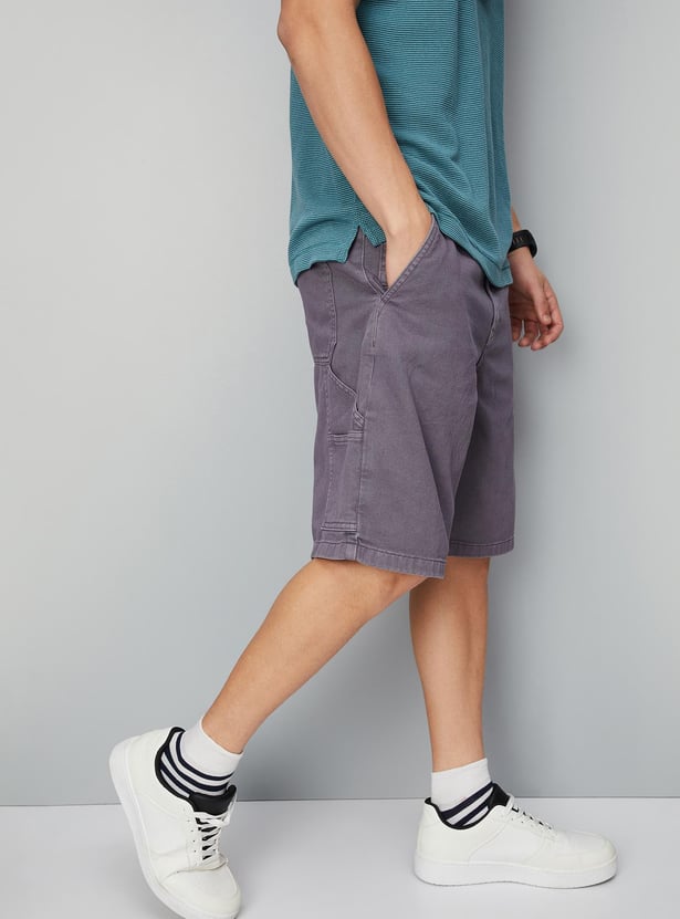Men Solid Carpenter Denim Shorts