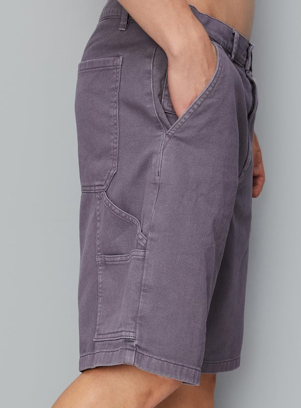 Men Solid Carpenter Denim Shorts