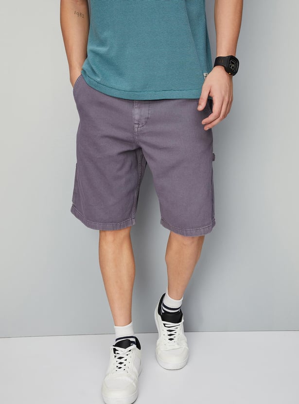 Men Solid Carpenter Denim Shorts