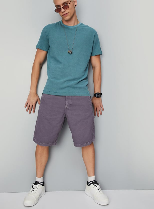 Men Solid Carpenter Denim Shorts