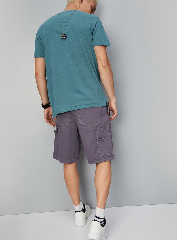 Men Solid Carpenter Denim Shorts