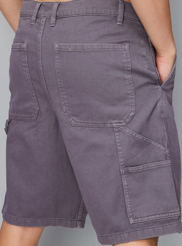 Men Solid Carpenter Denim Shorts