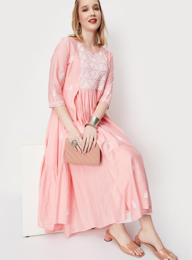 Women Chikankari Layered Kurta with Inner