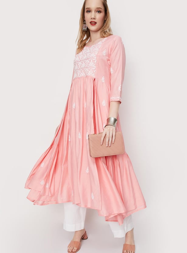 Women Chikankari Layered Kurta with Inner