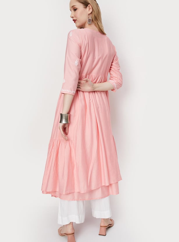 Women Chikankari Layered Kurta with Inner