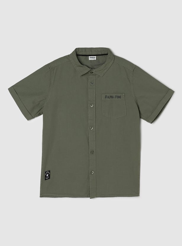 Boys Solid Pocket Shirt