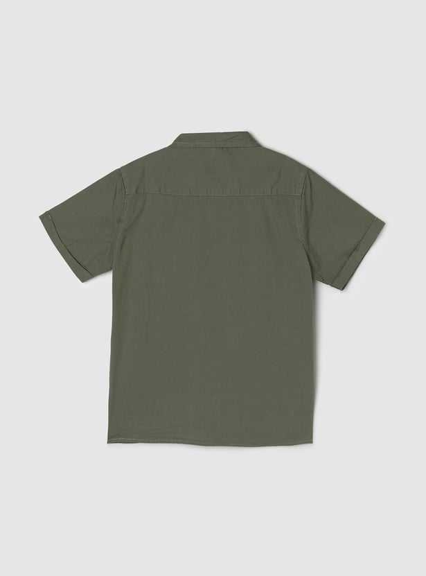 Boys Solid Pocket Shirt