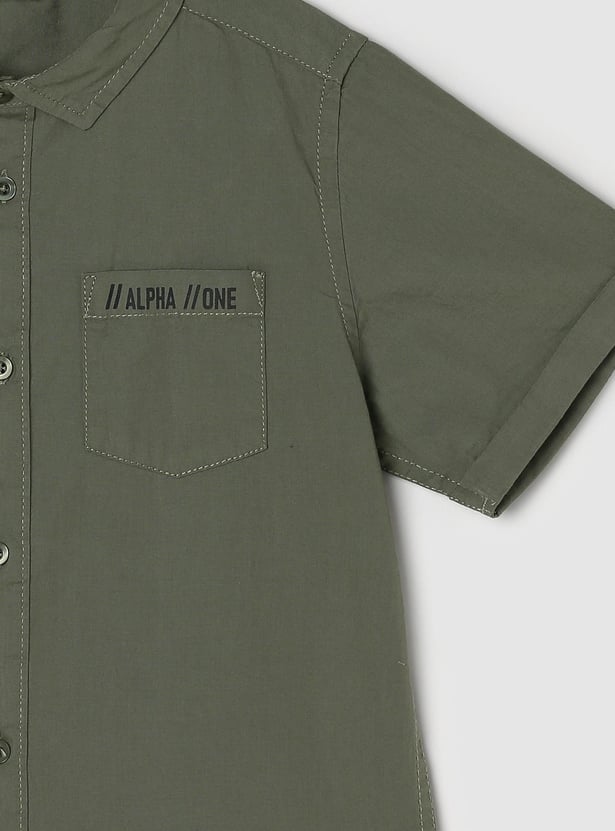 Boys Solid Pocket Shirt