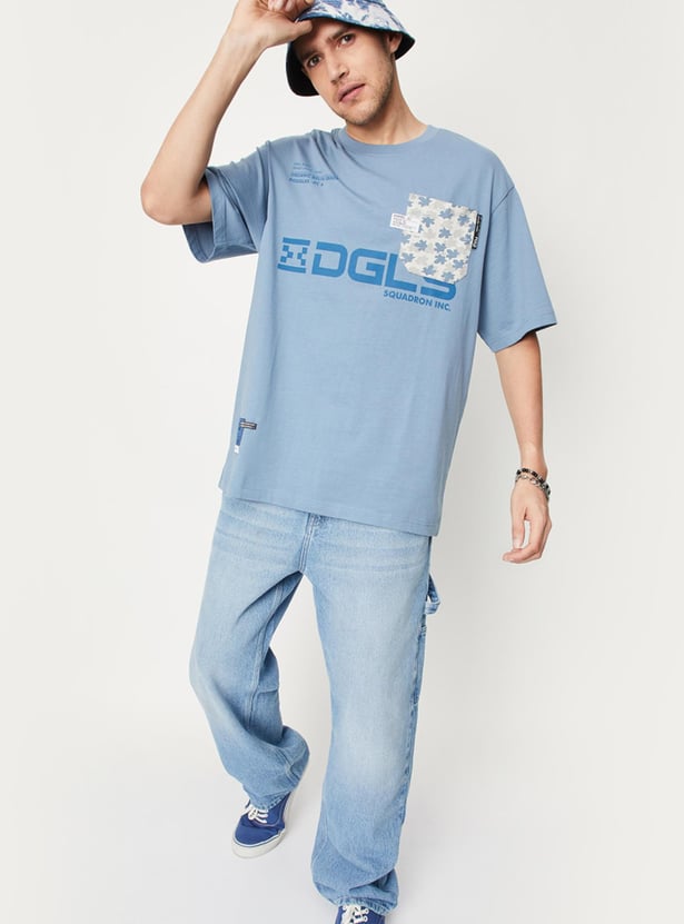 Men Typographic Printed Oversized T-shirt