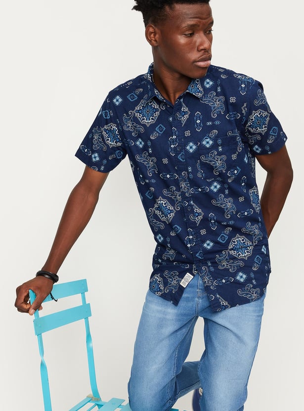 Men Indigo Printed Slim Fit Shirt