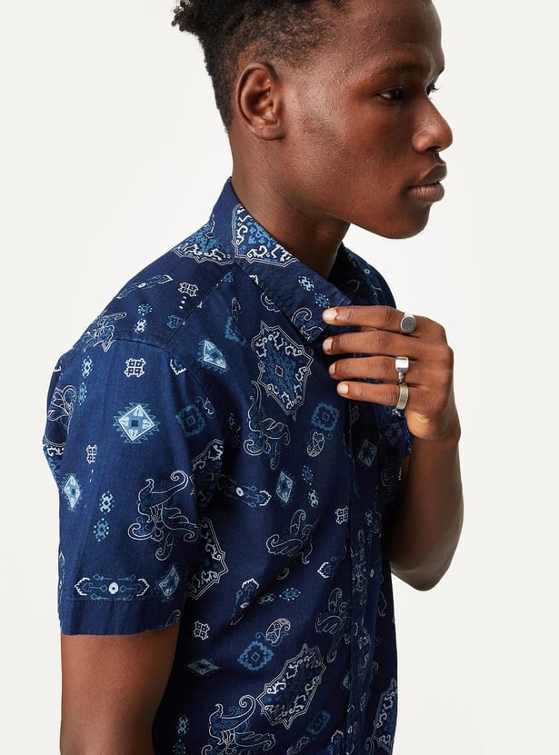 Men Indigo Printed Slim Fit Shirt