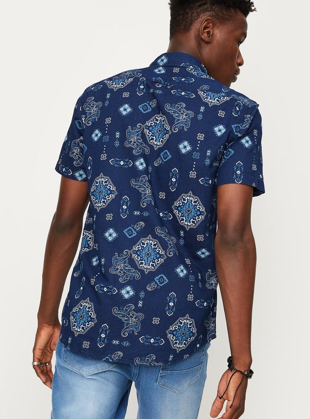 Men Indigo Printed Slim Fit Shirt