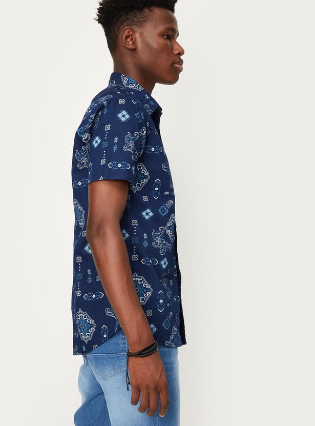 Men Indigo Printed Slim Fit Shirt